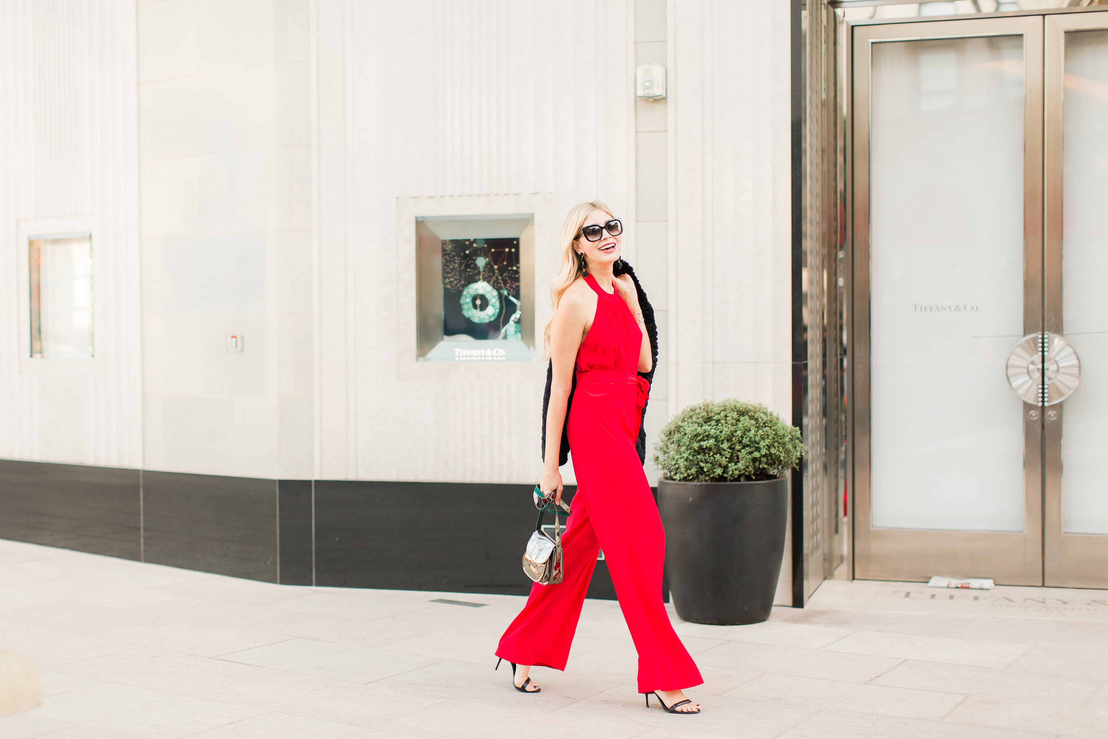 how to accessorize a red jumpsuit